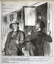 Load image into Gallery viewer, Daumier lithograph En Chemin de fer  Mr. Prudhomme: I shall never get into a compartment alone