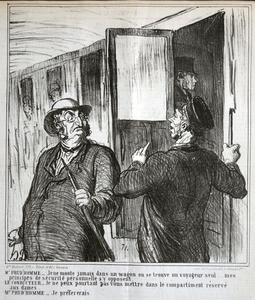Daumier lithograph En Chemin de fer  Mr. Prudhomme: I shall never get into a compartment alone