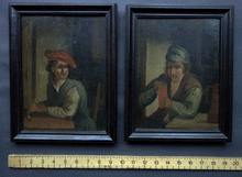 Load image into Gallery viewer, Tavern  Drinkers pair of oil paintings Dutch or English Primitive