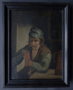 Tavern  Drinkers pair of oil paintings Dutch or English Primitive