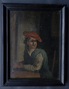 Tavern  Drinkers pair of oil paintings Dutch or English Primitive