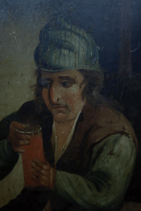 Tavern  Drinkers pair of oil paintings Dutch or English Primitive