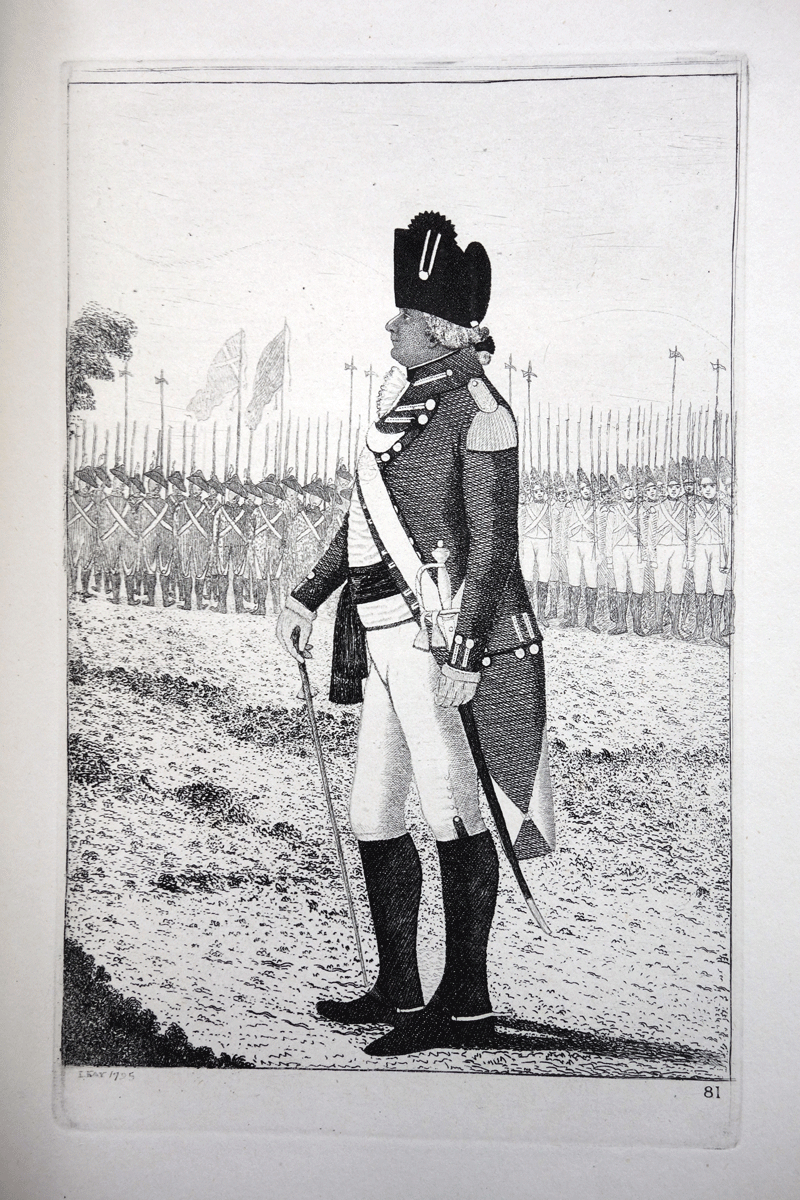 The Earl of Hopetoun, With a Distant View of the Hopetoun Fencibles John Kay etching 18c