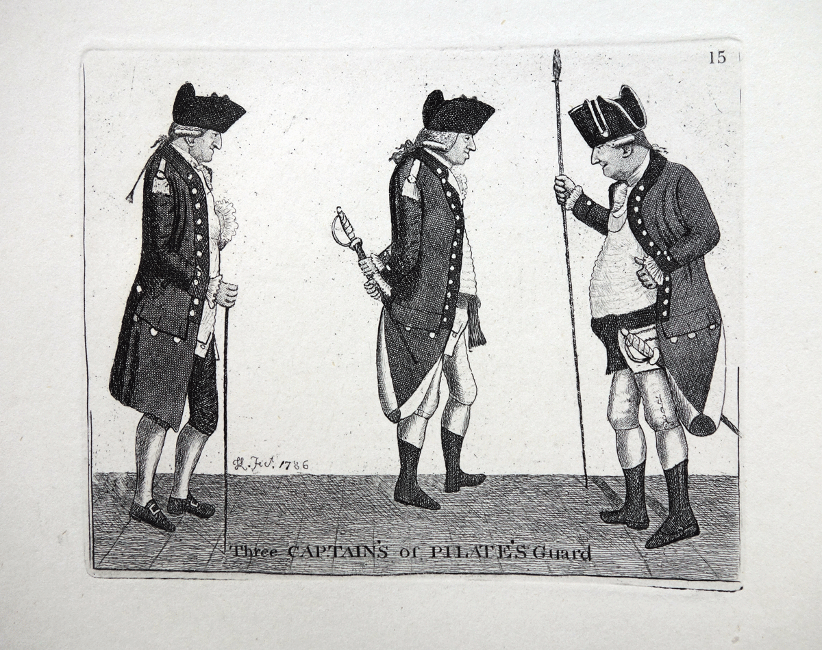 The Three Captains of the Guard. John Kay etching