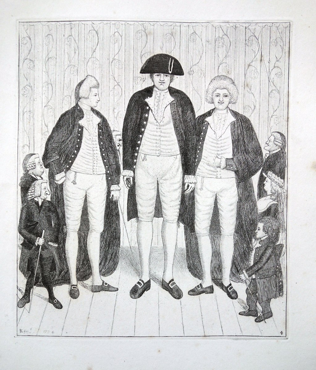 Three Giants, with a Group of Spectators John Kay etching 18c