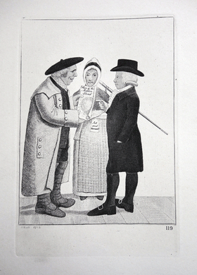 Three Legal Devotees. Andrew Nicol, Mary Walker, and John Skene John Kay etching 18c