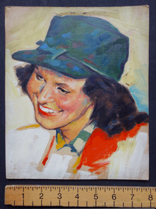 Pin up girl with hat  Simon Vanderlaan oil painting