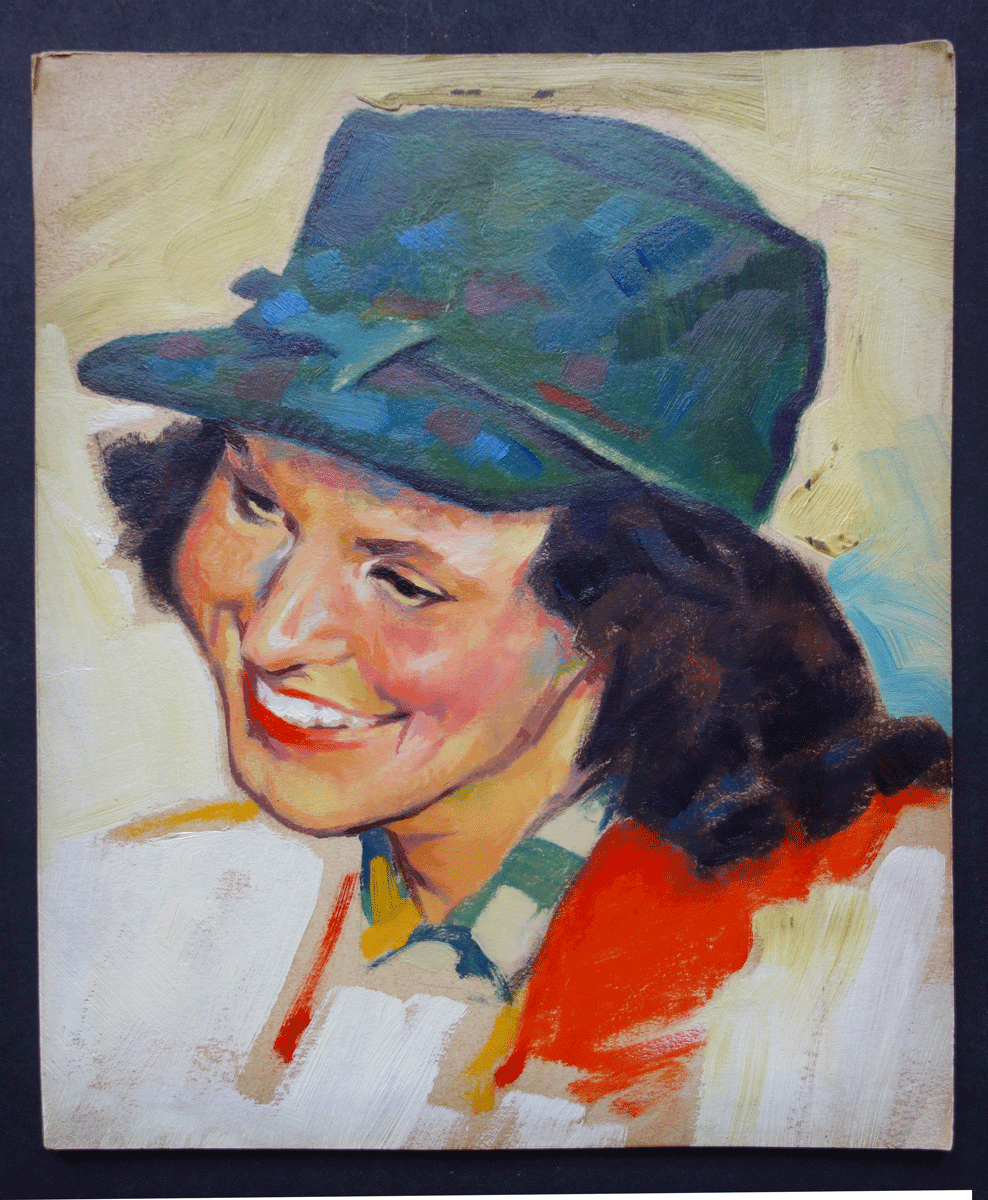 Pin up girl with hat  Simon Vanderlaan oil painting