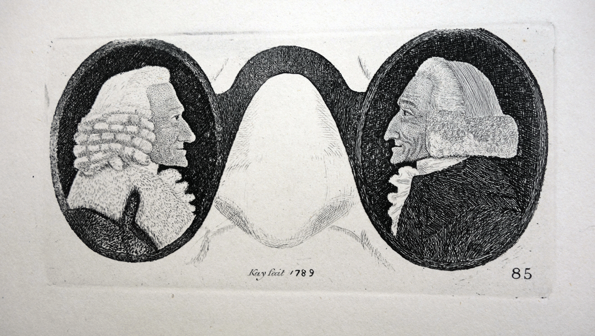 Voltaire, The French Philosopher and Mr Watson, An Edinburgh Messenger  John Kay etching 18c