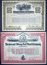 Load image into Gallery viewer, Chicago Indiana  and Boston and Albany railway share certificates