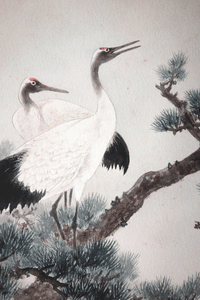 Japanese 19c watercolour Cranes