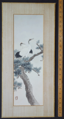 Japanese 19c watercolour Cranes