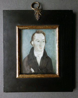 Victorian watercolour miniature gentleman with brown hair