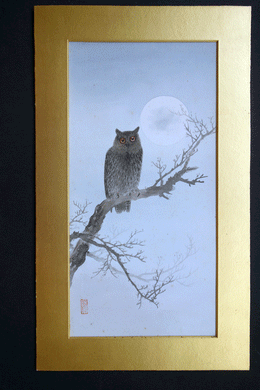 Japanese 19c watercolour of Owl