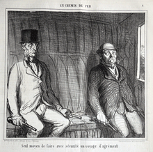 Load image into Gallery viewer, Daumier lithograph The only way to be safe on a pleasure trip.‘En Chemin de Fer’