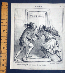 Daumier lithograph Running to the telegraph to announce the same victory. from ‘Actualites’