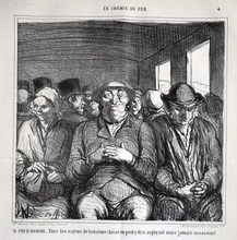 Load image into Gallery viewer, Daumier lithograph Mr. Prudhomme: Long live the third class compartments. ‘En Chemin de Fer’
