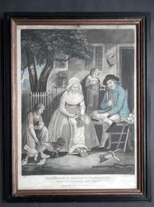 The Woodman Returned to His Cot 18C Mezzotint engraving Droll